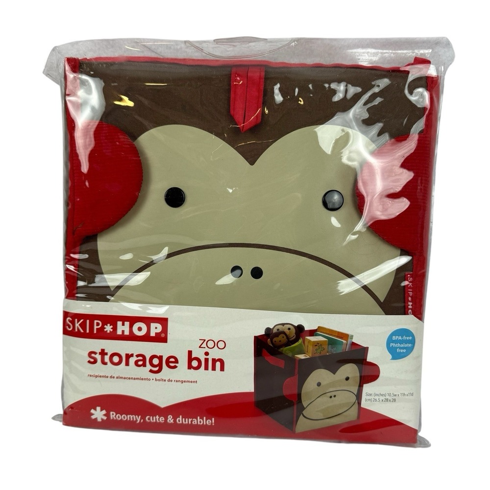 Sock Monkey Skip Hop Fabric Storage Bin Cube Organizer Zoo Animals 10.5" x 11"